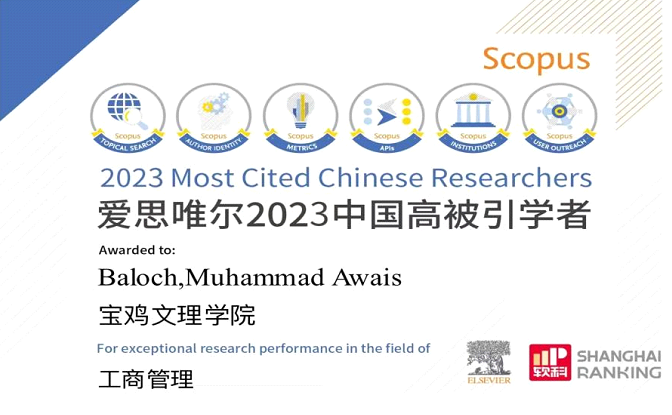 best365官网登录入口Awais博士入选2023 “中国高被引学...